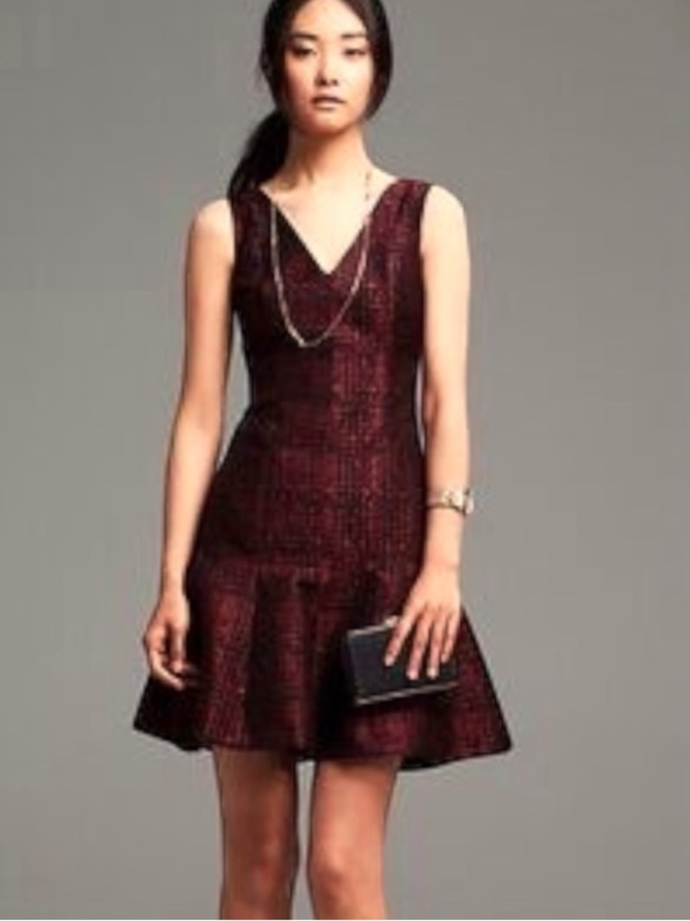 Banana Republic Sleeveless Double Tweed A-Line Ruffle Hem Dress Women’s Size 6P